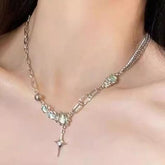 Gems & Cross Asymetrical Necklace