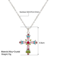 Multi-color Gem Cross Pendant Necklace