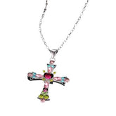 Multi-color Gem Cross Pendant Necklace