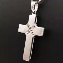 White Cat's Eye Stone with Crystal Cross Pendant Necklace