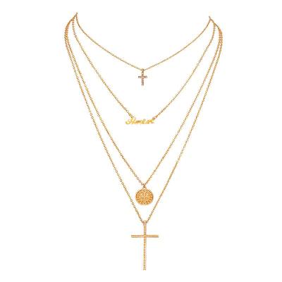 Multi-chain Amen & Cross Pendant Necklace