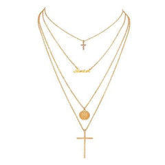 Multi-chain Amen & Cross Pendant Necklace